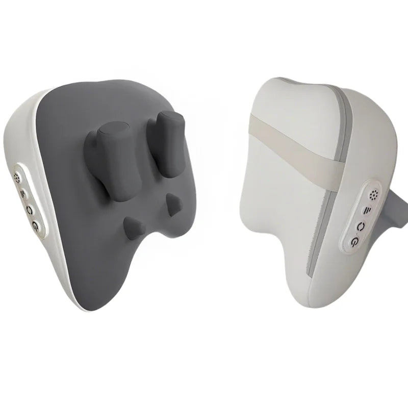 Two gray and white electronic massagers on a white background