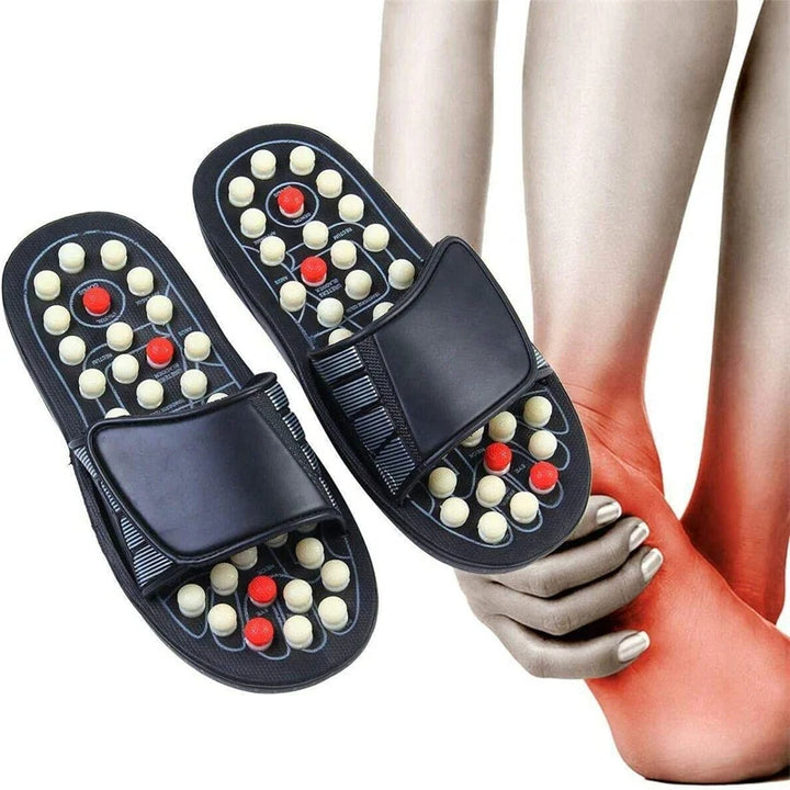 Acupressure sandals with acupressure nodes on a white background