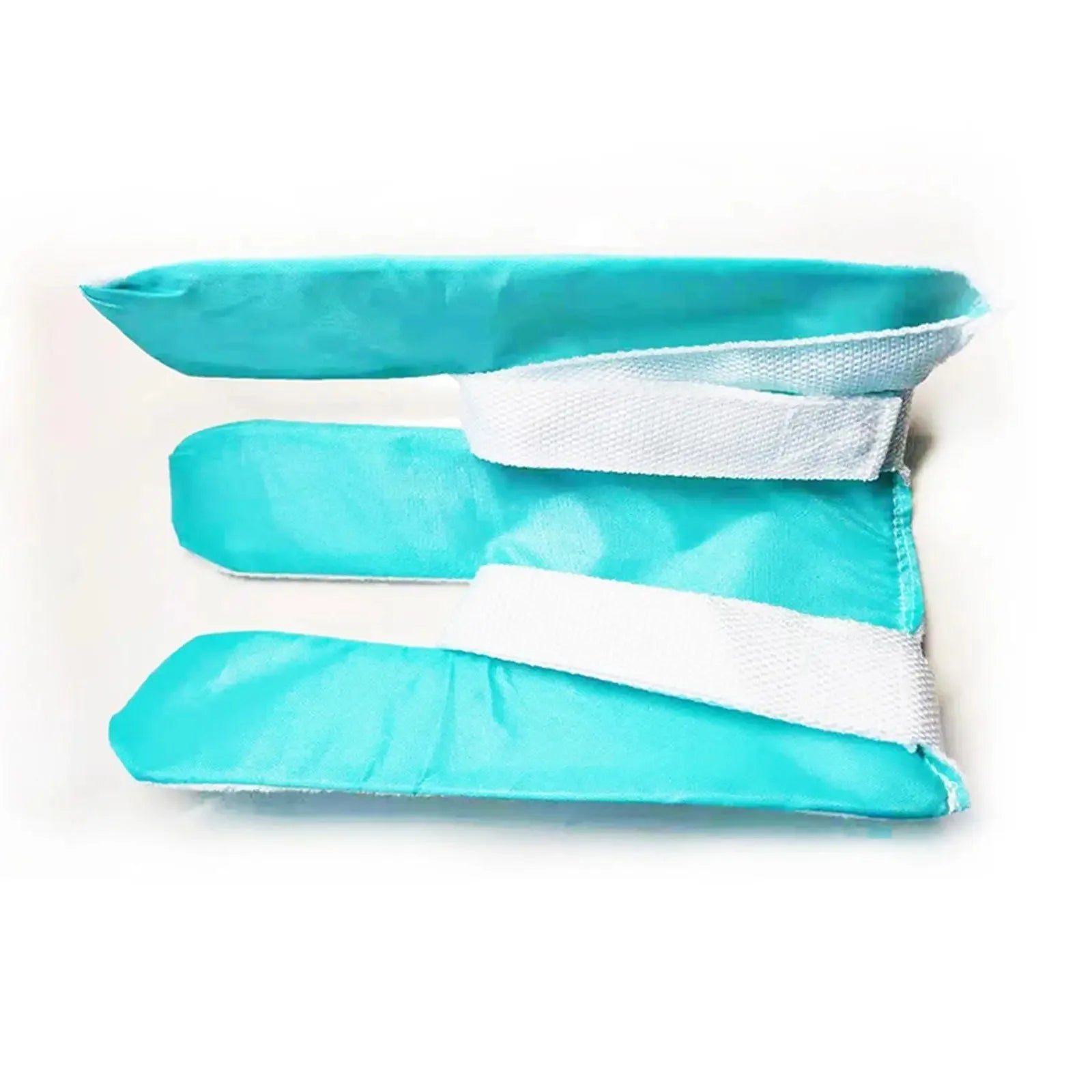 Turquoise cooling packs with white straps on a white background