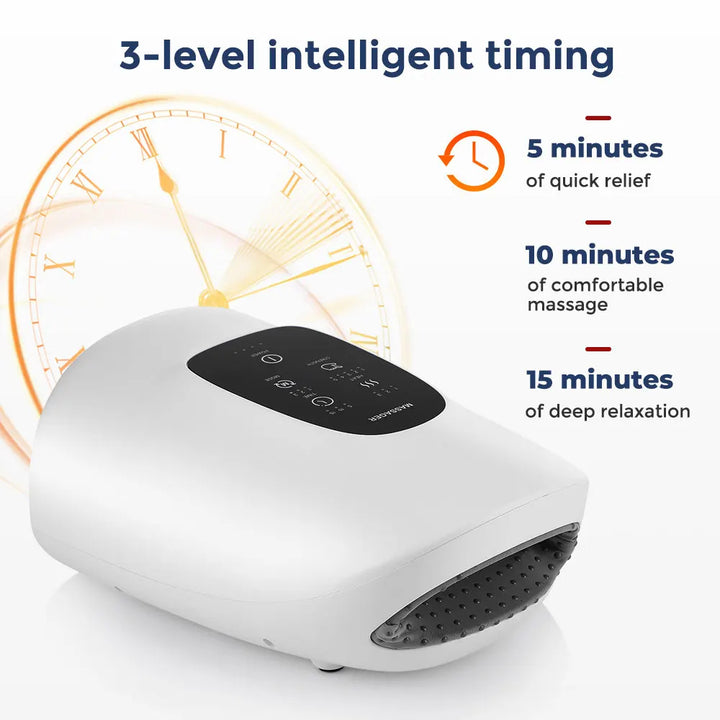 White electronic device with timer display on a white background, featuring 3-level intelligent timing text.