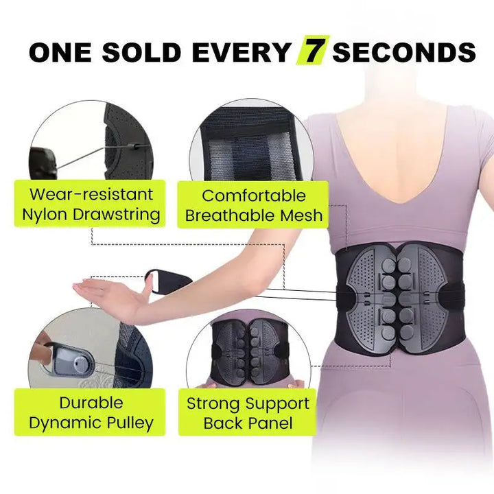 Back support belt with features highlighted on a white background