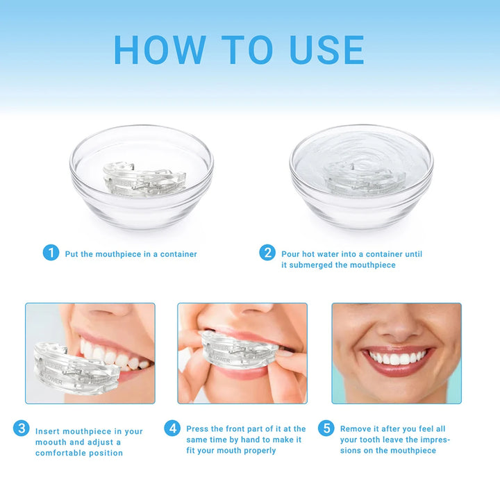 Instructions on how to use a mouthpiece with images and text.