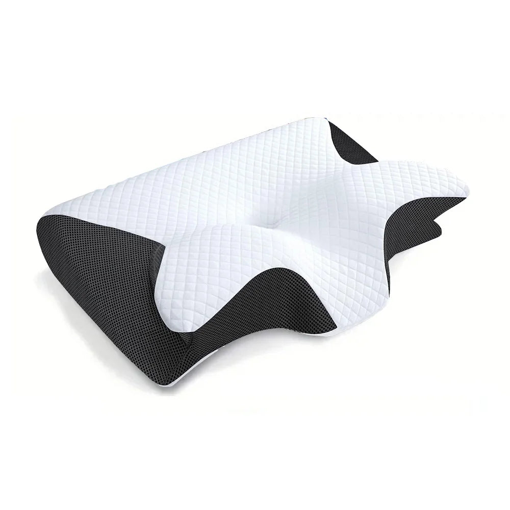 White and black pillow on a white background