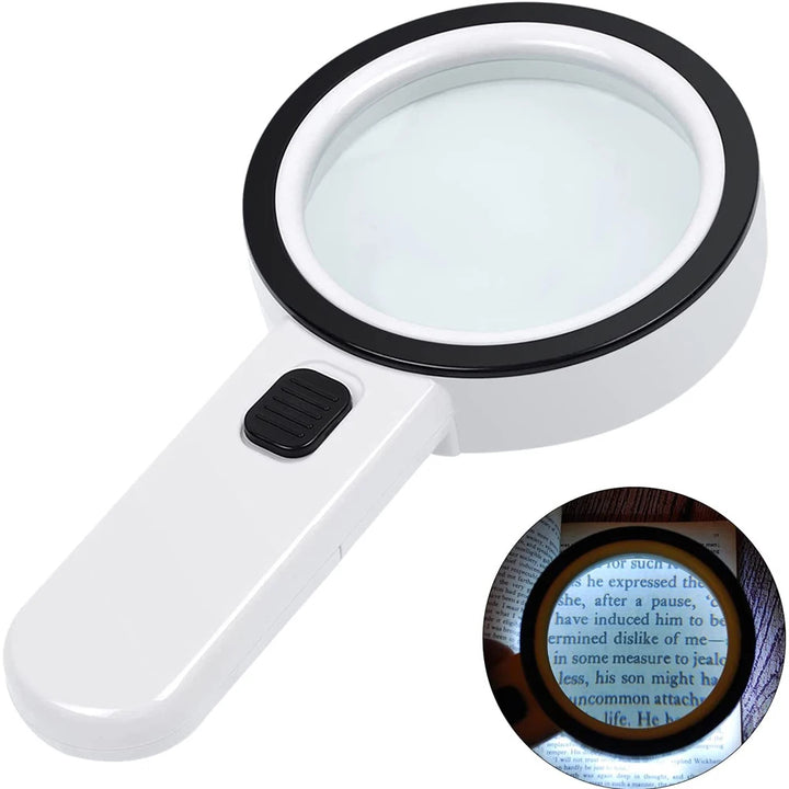 Magnifying glass with LED light on a white background