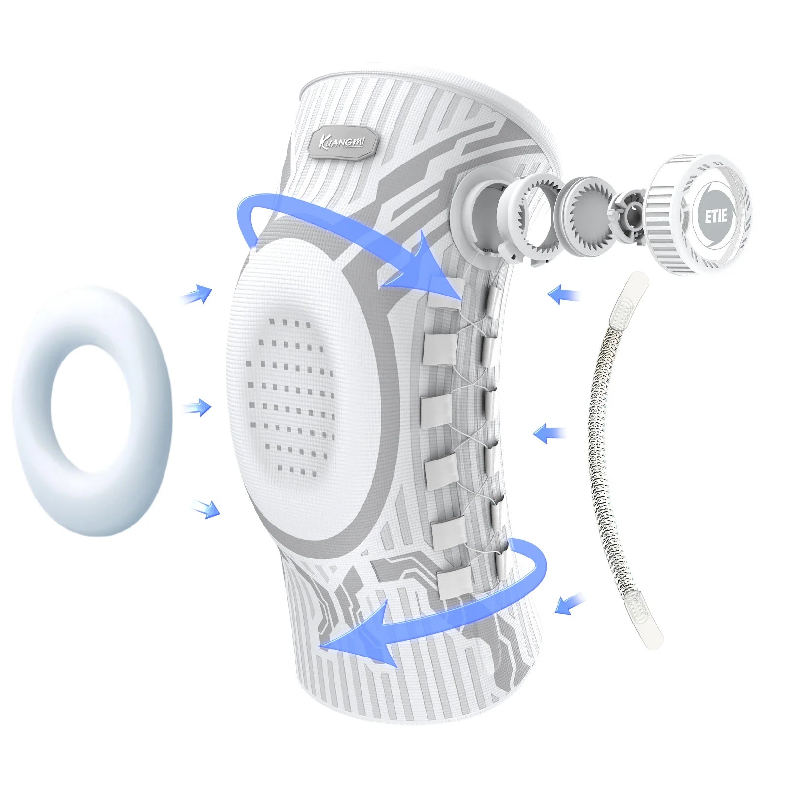 Knee brace screw with labeled parts on a white background