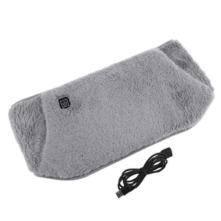 Gray heated pillow with USB cable on a white background