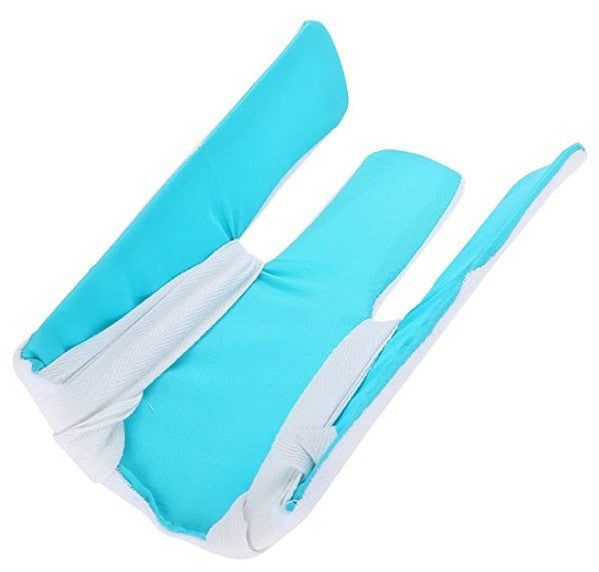 Turquoise and white baby seat cover on a white background