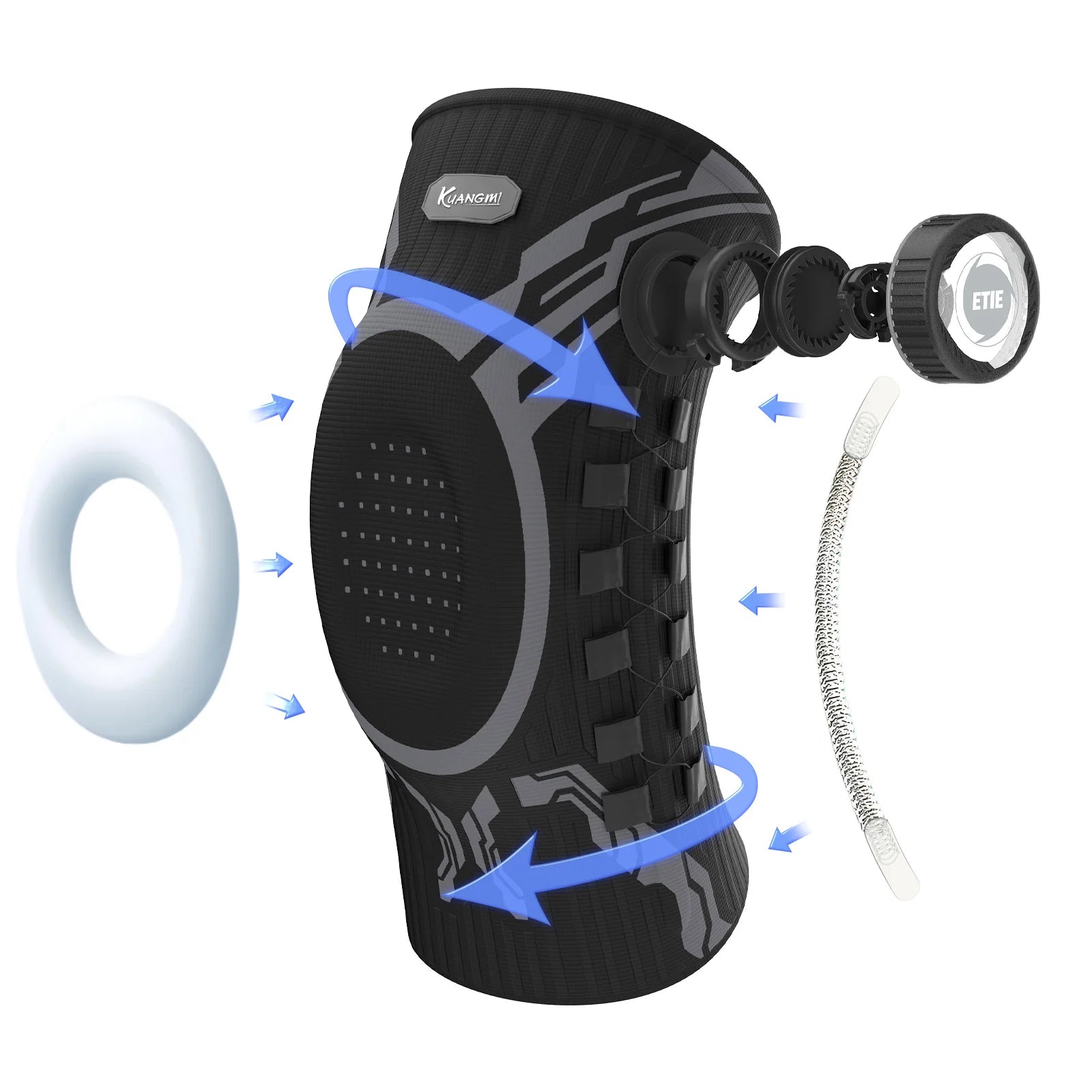 Black knee brace with labeled parts