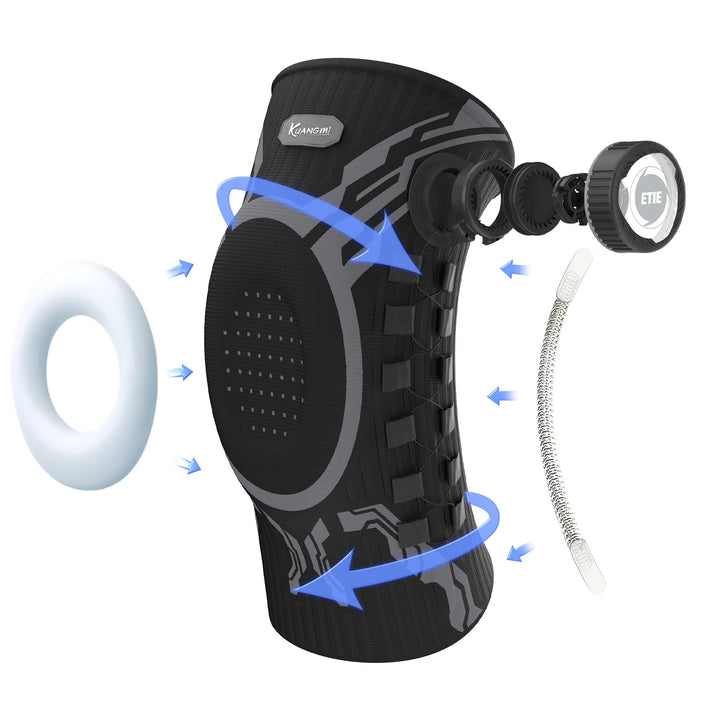 Black knee brace with labeled parts